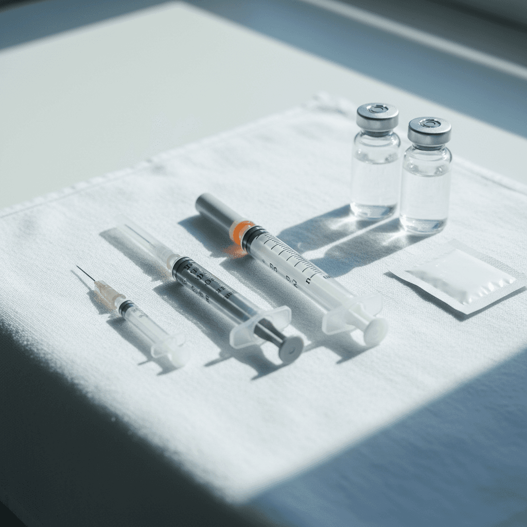Three insulin syringes of different sizes laid side by side for comparison