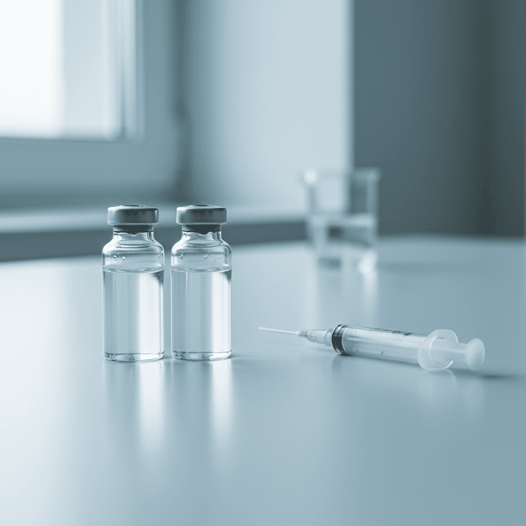 Two peptide vials side by side for comparison with a syringe