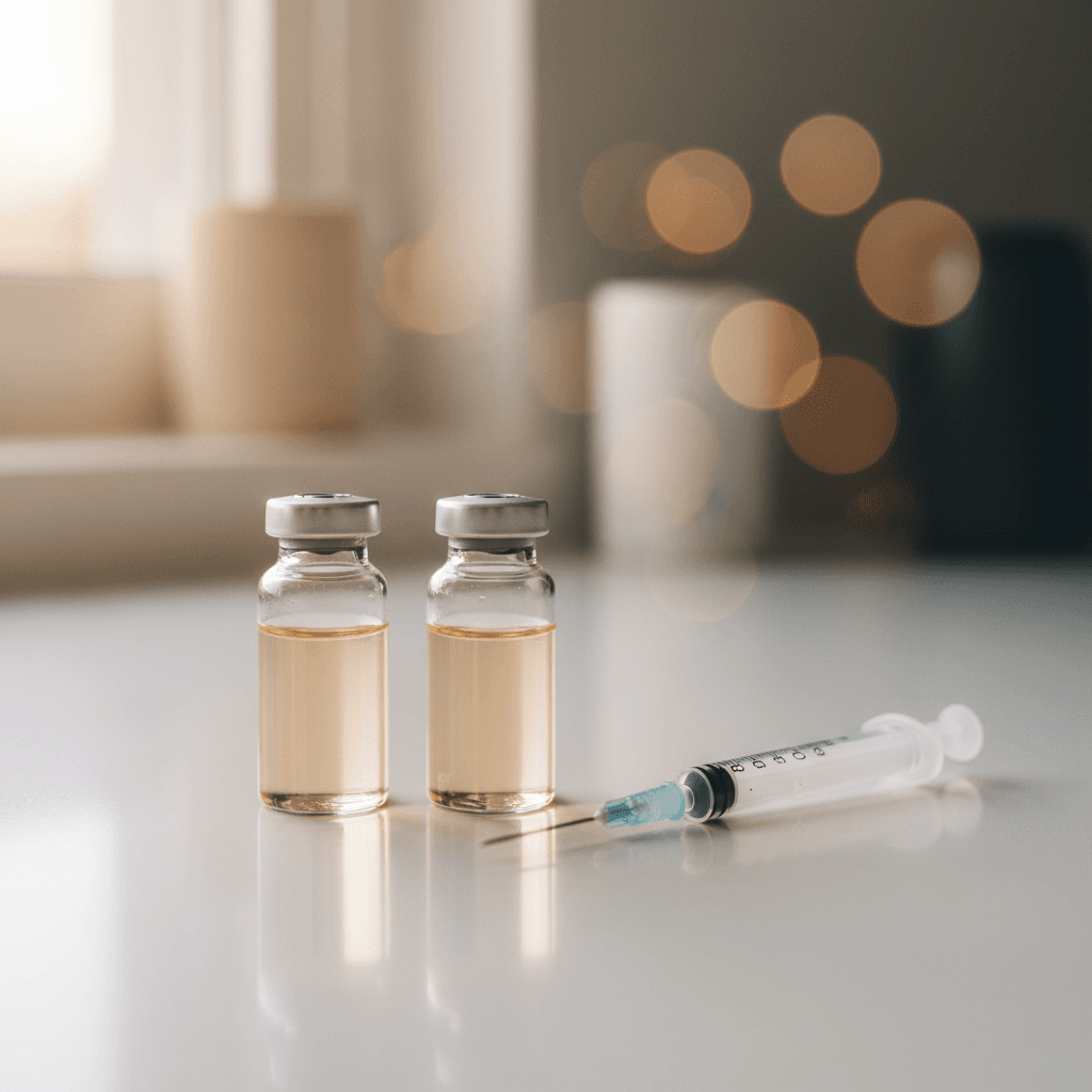 Two peptide vials side by side for comparison with a syringe